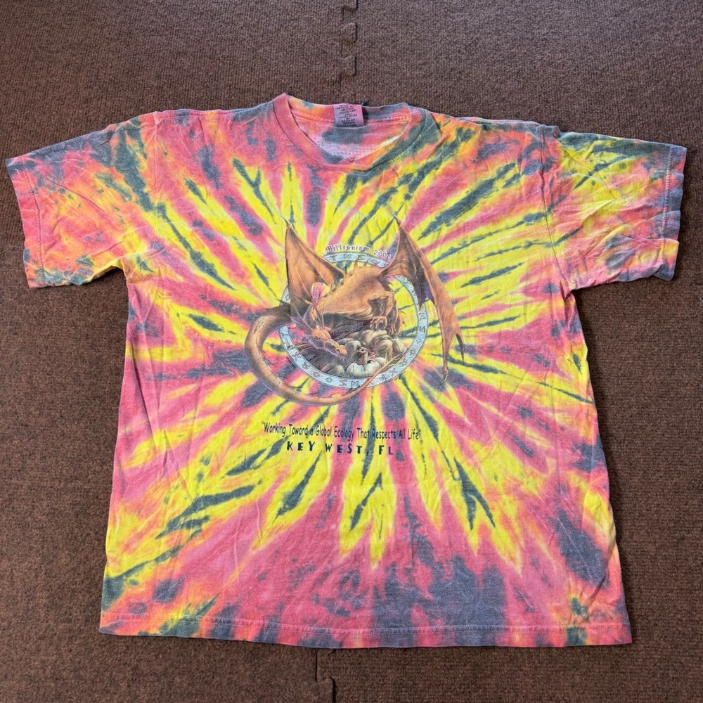 Hawaiian Island Creations Millennium 2000 Dragon Tie Dye Shirt Key West FL Men L